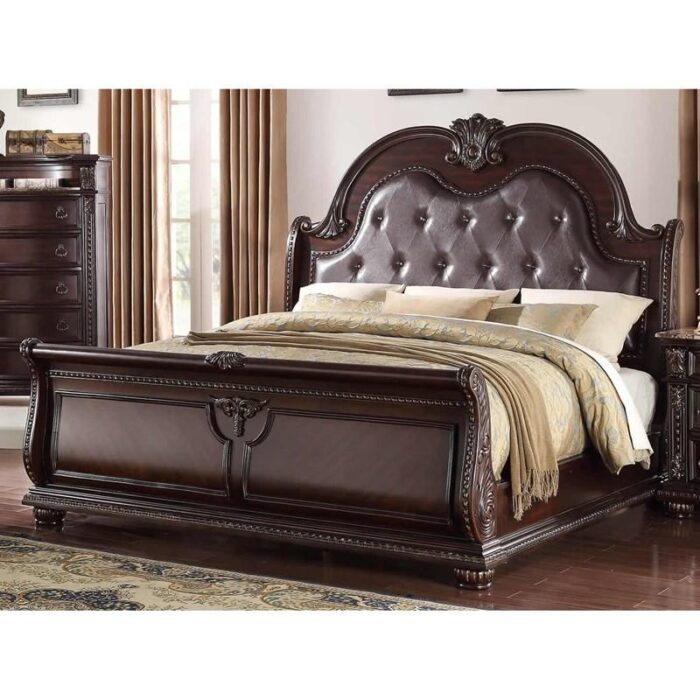 Classic Wooden Bedroom Set with Tufted Headboard