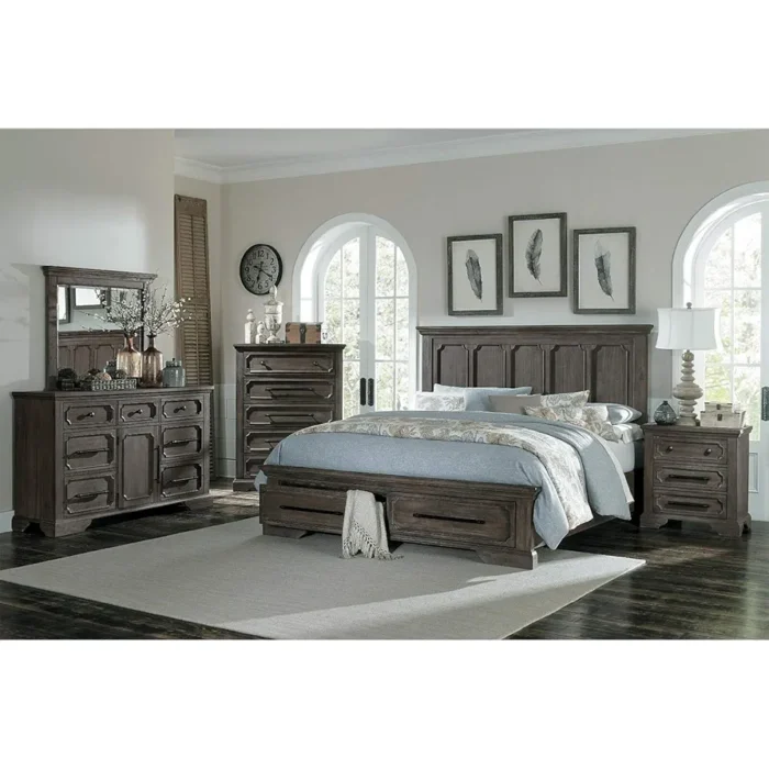 Rustic Bedroom Set with Sleek Storage Drawers