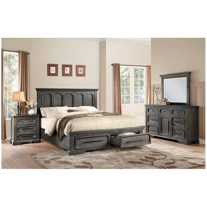 Rustic Bedroom Set with Sleek Storage Drawers