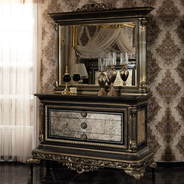 Royal Black and Gold Bed Set with Canopy
