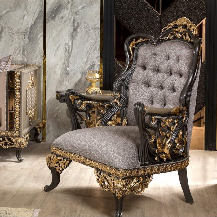 Luxury Gold Accent Upholstered Bed Set Elegance