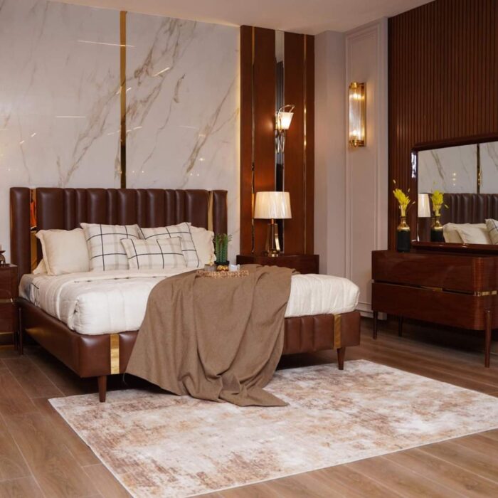 Modern Brown Upholstered Bed with Elegant Design