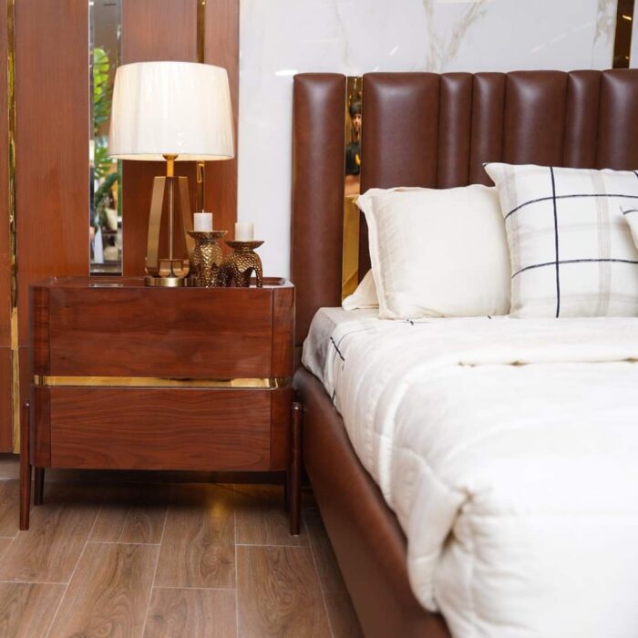 Modern Brown Upholstered Bed with Elegant Design