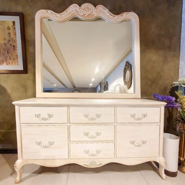 French-Inspired White Cane Bed Set with Subtle Carved Detailing