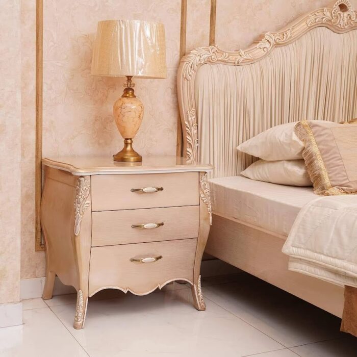 Classic Ivory Carved Bed Set With Luxurious Soft Rose Accent