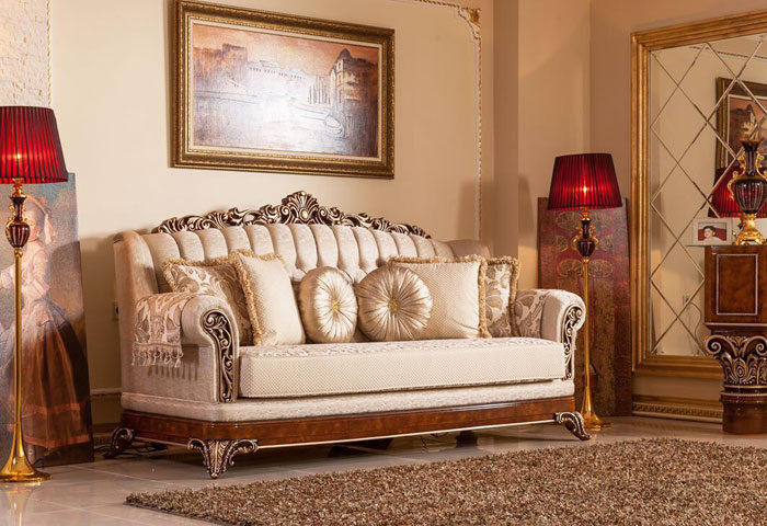 Elegant Tufted Sofa Set with Ornate Details