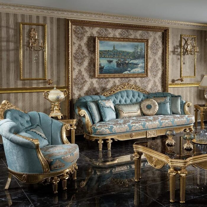 Luxury Royal Blue Velvet Sofa Set Design