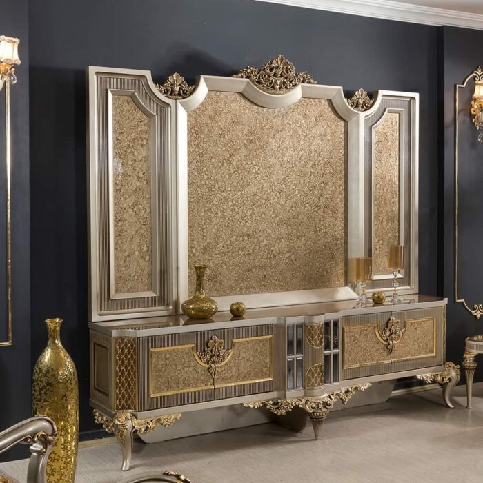 Luxury Gold Accent Upholstered Bed Set Elegance