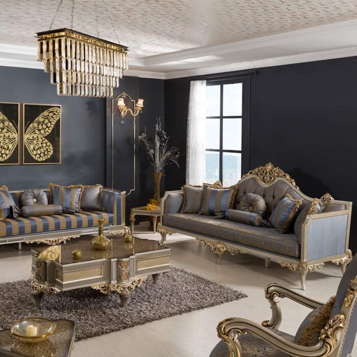 Luxury Gold Accent Upholstered Bed Set Elegance
