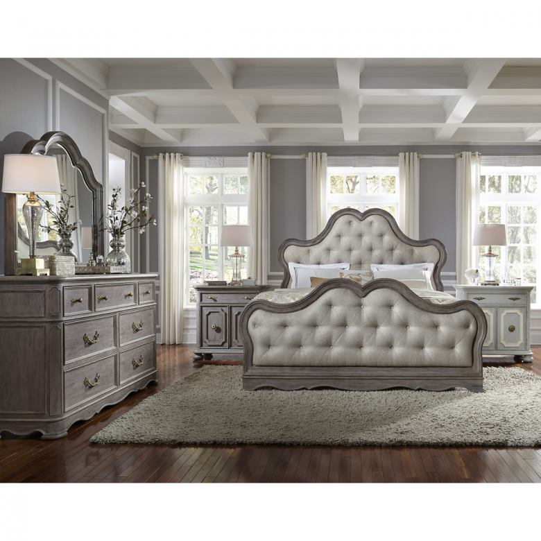 Elegant Tufted Gray Velvet Bedroom Furniture Set