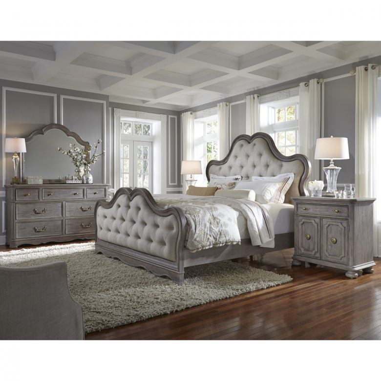 Elegant Tufted Gray Velvet Bedroom Furniture Set - Image 4
