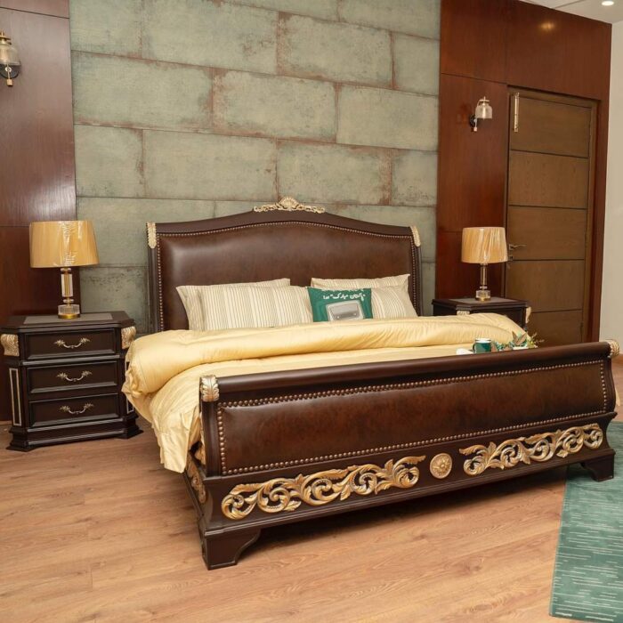 Luxury Leather Upholstered Bedroom Set with Accents