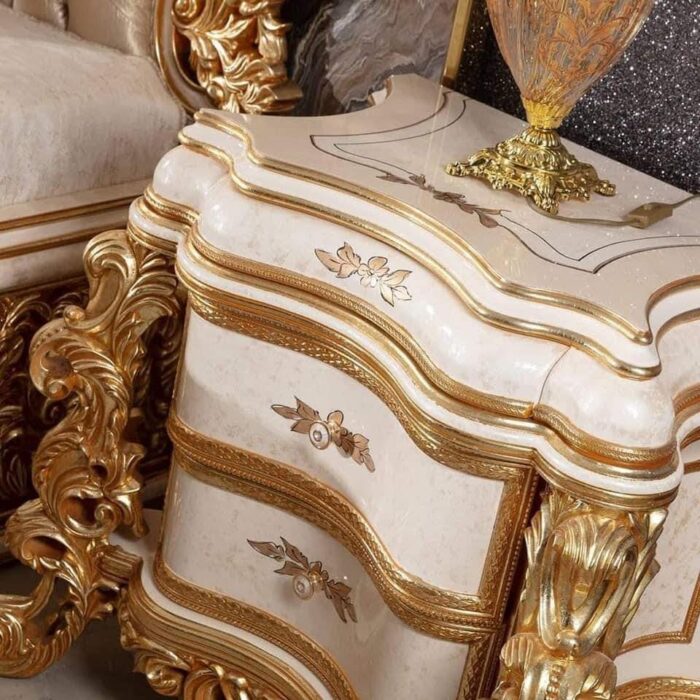 Luxury Gold Upholstered Bed with Ornate Details