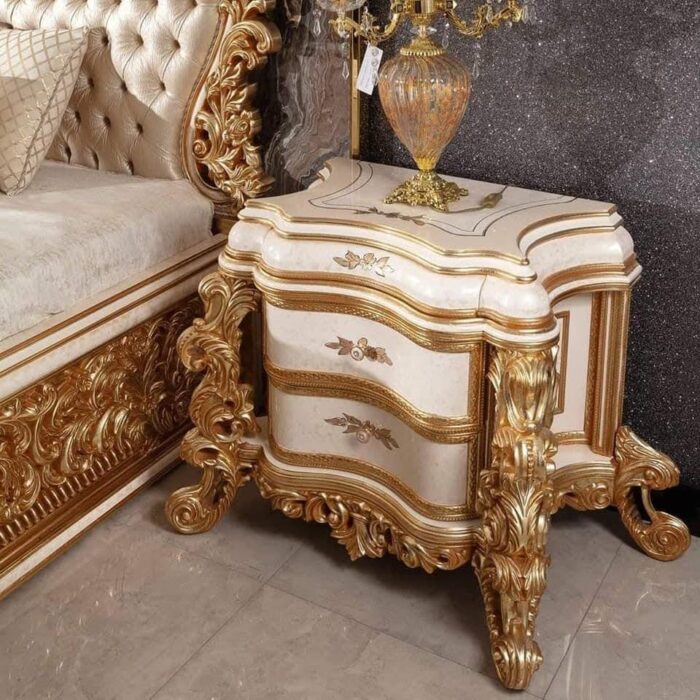 Luxury Gold Upholstered Bed with Ornate Details