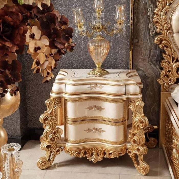 Luxury Gold Upholstered Bed with Ornate Details