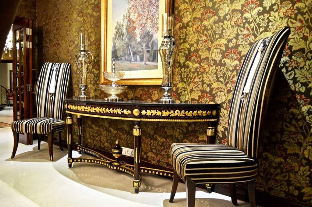 Elegant Striped Chairs and Console Table Set