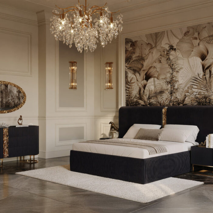 Royal Antique Bed Set with Ornate Carvings and Luxury Finish